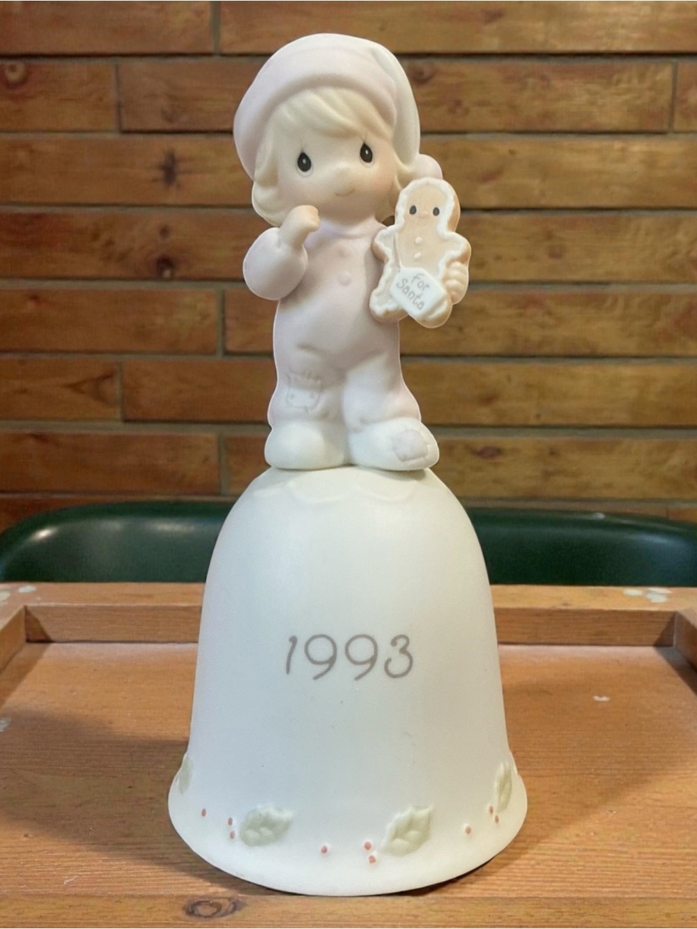Precious Moments White Bisque 1993 Bell Figurine with Tan Gingerbread